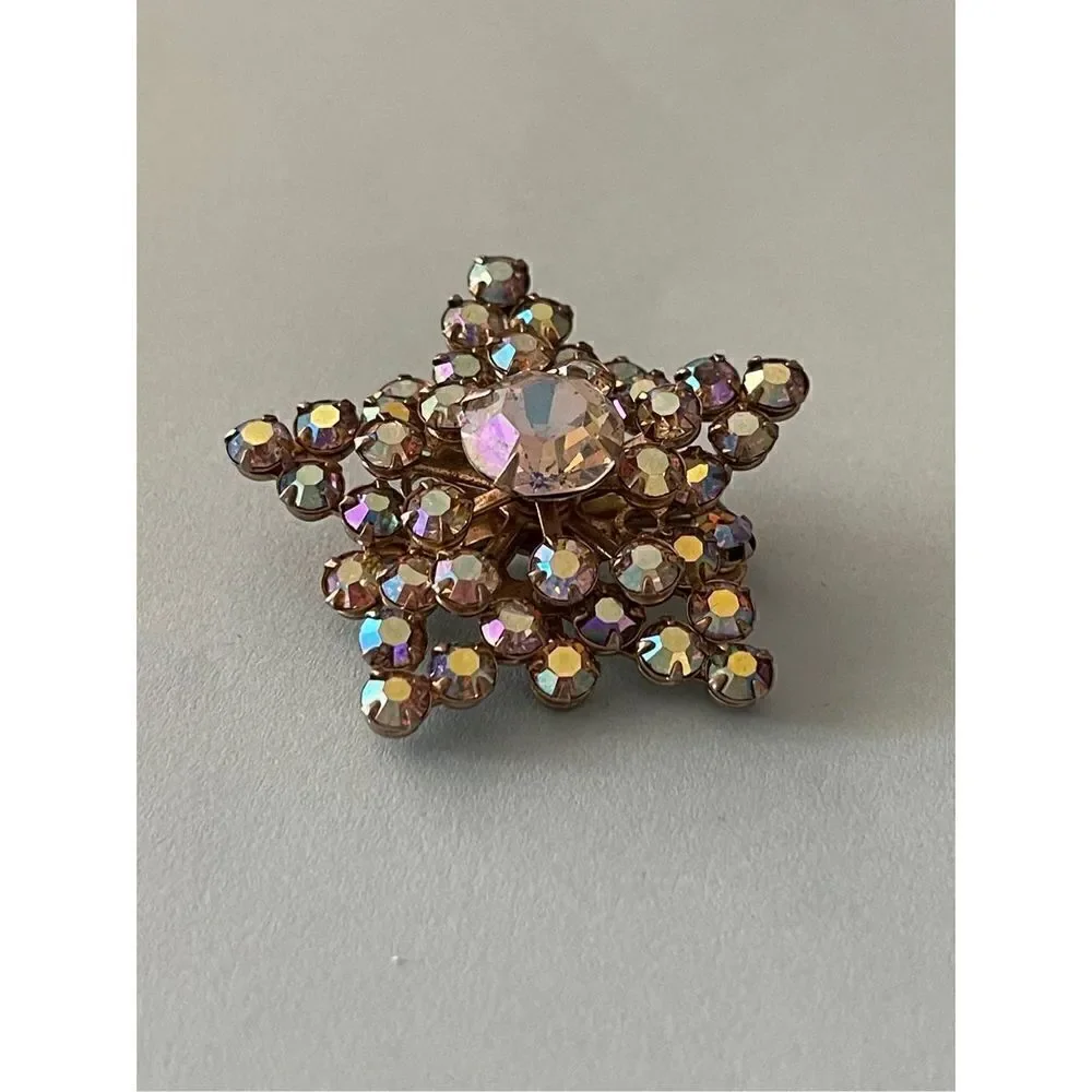 Vintage brooch aurora borealis gold tone